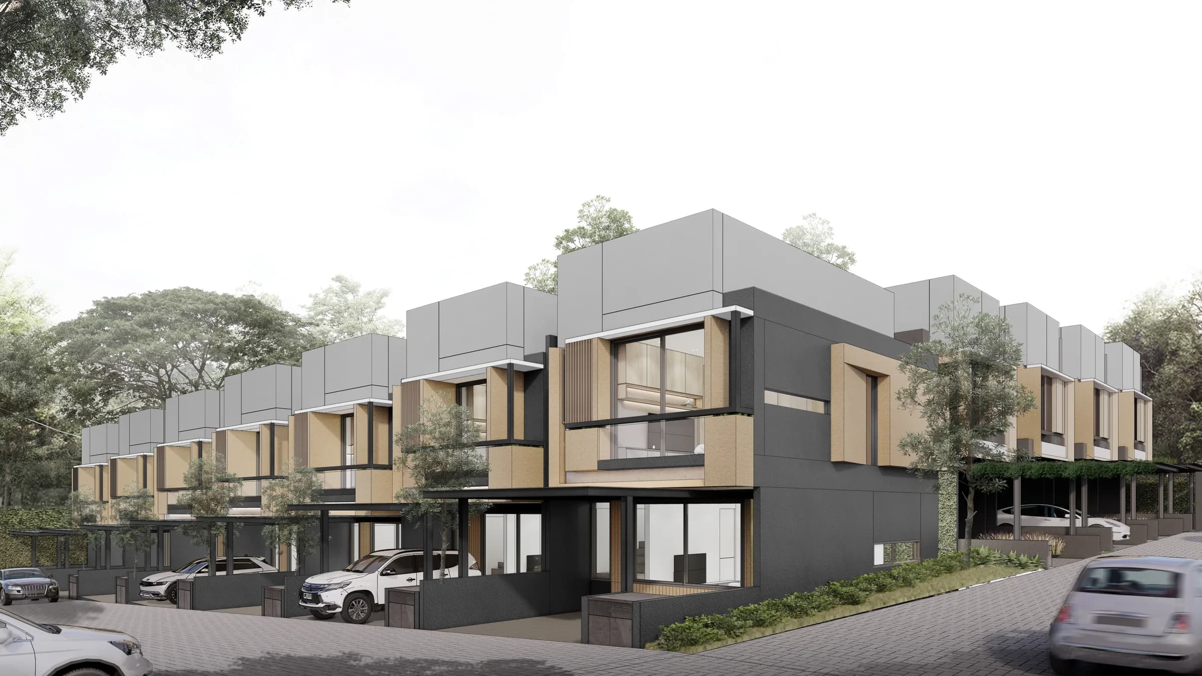 Two-storey houses along a residential lane